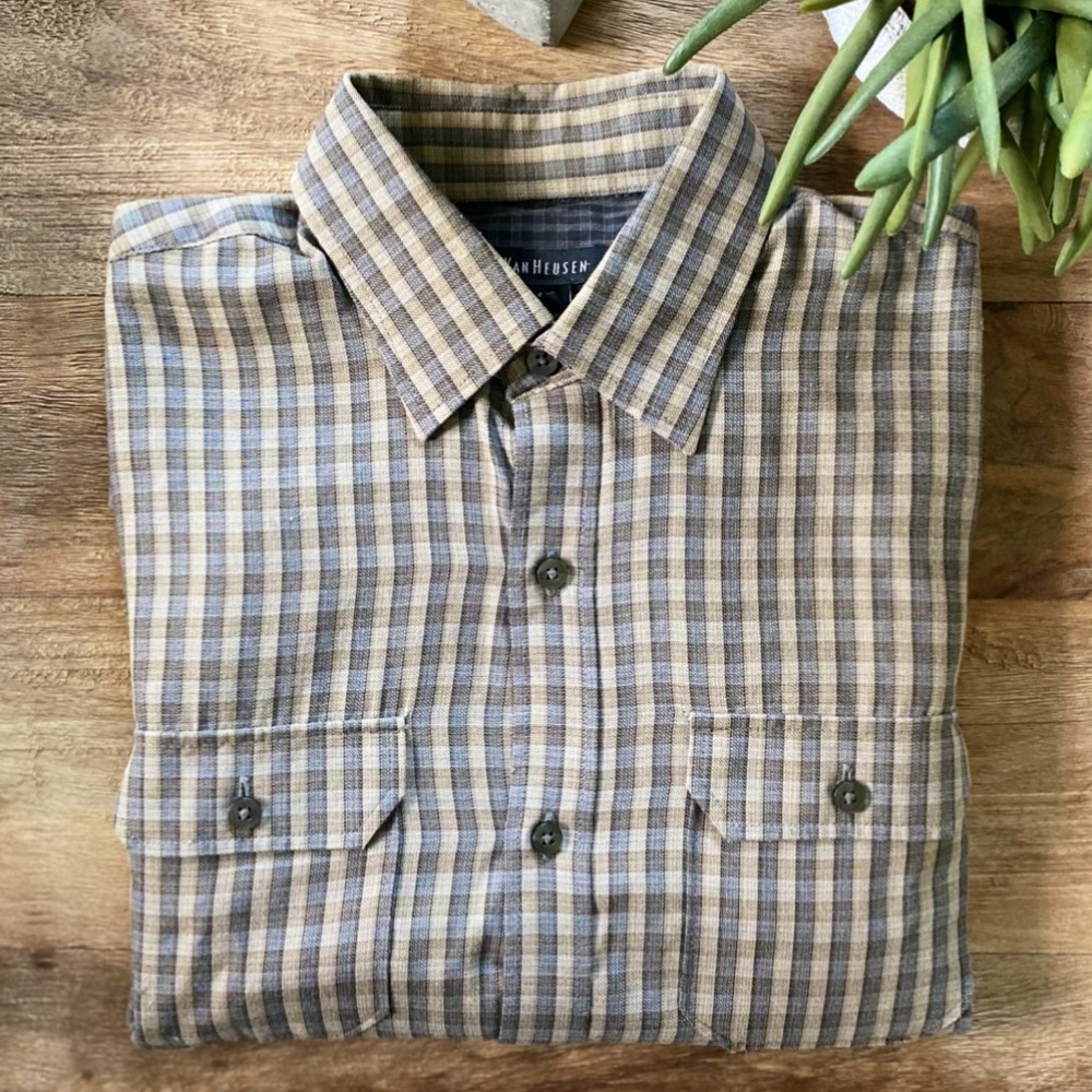VAN HEUSEN Men's Brown Checkered Shirt